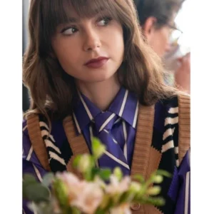 Emily In Paris S04 Lily Collins Argyle Striped Vest