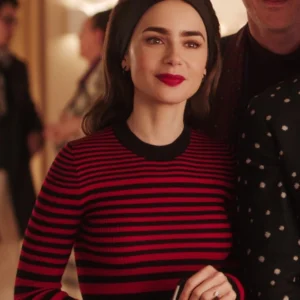 Emily In Paris S04 Lily Collins Black And Red Striped Sweater