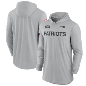 New England Patriots 2024 Salute To Service Long Sleeve Hooded T-Shirt