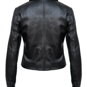 Black Button Up Leather Jacket For Women’s