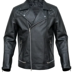 Mens Black Asymmetrical Motorcycle Leather Jacket