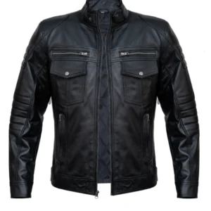 Men’s Black Cafe Racer Motorcycle Leather Jacket