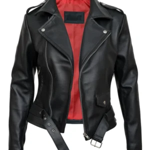 Women’s Black Leather Asymmetrical Bikers Jacket