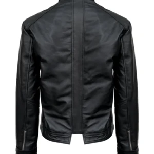 Women’s Black Leather Motorcycle Jacket with Belted Waist