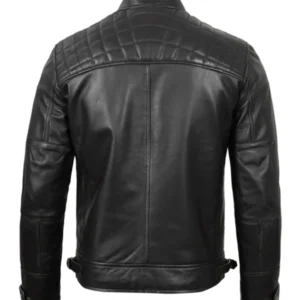 Men Biker Black Cafe Racer Leather Jacket