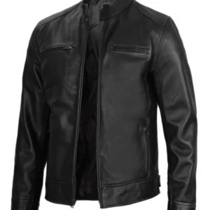 Men Biker Black Leather Jacket