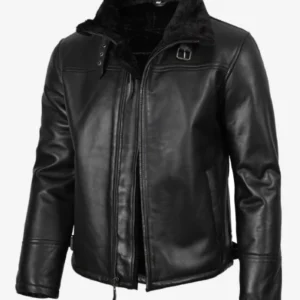 Men Bomber Shearling Black Leather Jacket