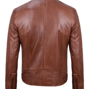 Men Brown Biker Cafe Racer Leather Jacket