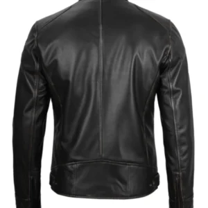 Men Cafe Racer Black Leather Jacket