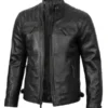 Men Cafe Racer Leather Black Jacket