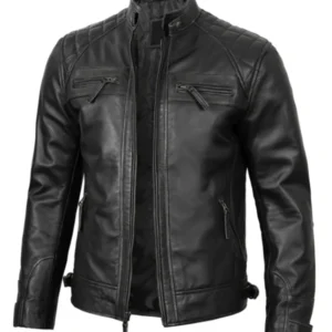 Men Cafe Racer Leather Black Jacket
