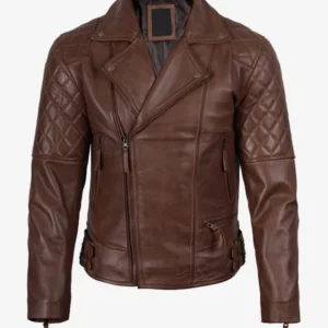 Men Quilted Asymmetrical Leather Biker Jacket