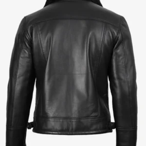 Men Shearling Leather Black Bomber Jacket
