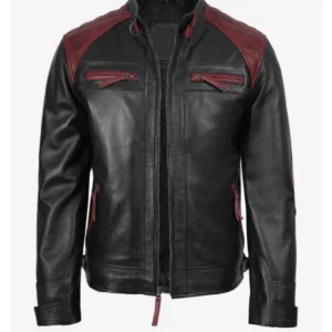 Mens Black And Burgundy Leather Jacket