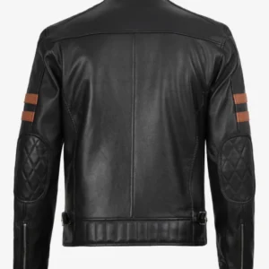Mens Leather Black Jacket With Cognac Stripes