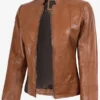 Women Biker Tan Brown Leather Jacket