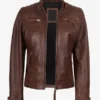 Women Brown Quilted Leather Jacket