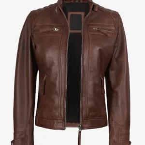 Women Brown Quilted Leather Jacket