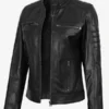 Women Cafe Racer Black Leather Biker Jacket