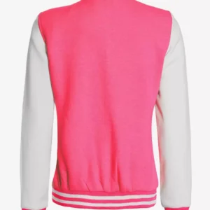 Women Pink And White Bomber Varsity Jacket