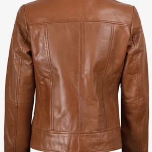 Women Tan Leather Brown Cafe Racer Jacket