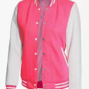 Women White And Pink Bomber Jacket