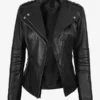 Womens Black Leather Asymmetrical Jacket
