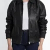 Womens Oversized Black Bomber Leather Jacket
