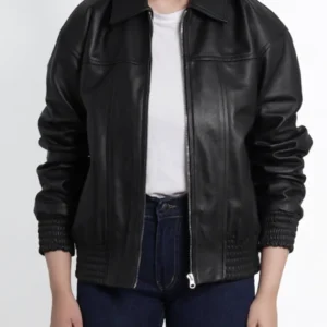 Womens Oversized Black Bomber Leather Jacket