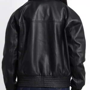 Womens Oversized Leather Black Bomber Jacket