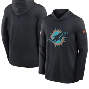 Miami Dolphins Pitch Blue 2025 Rivalries Collection Sideline Dri-FIT Long Sleeve Hoodie T-Shirt
