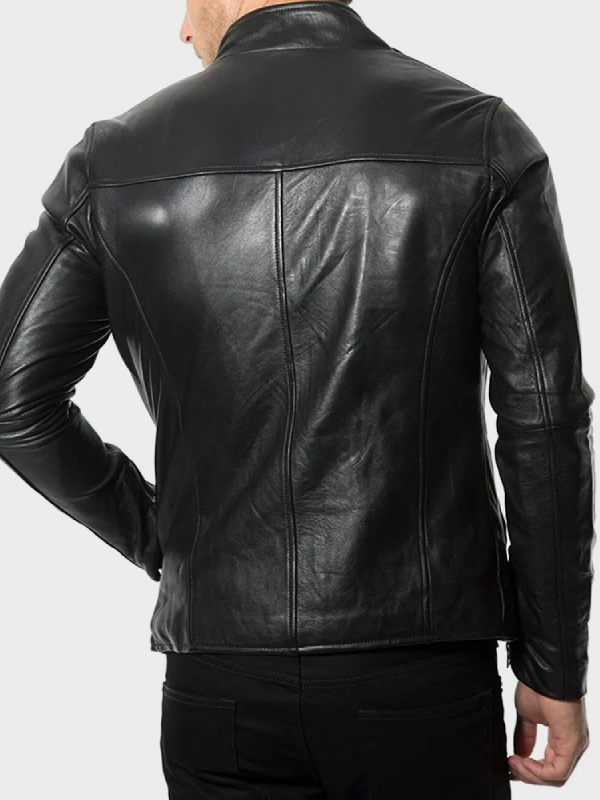 Café Racer Mens Black Plain Leather Jacket