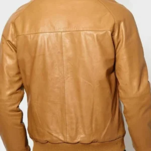 Casual Men’s Tan Brown Leather Bomber Jacket