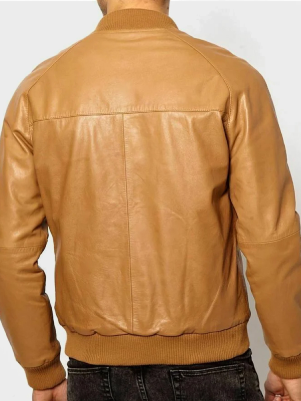 Casual Men’s Tan Brown Leather Bomber Jacket