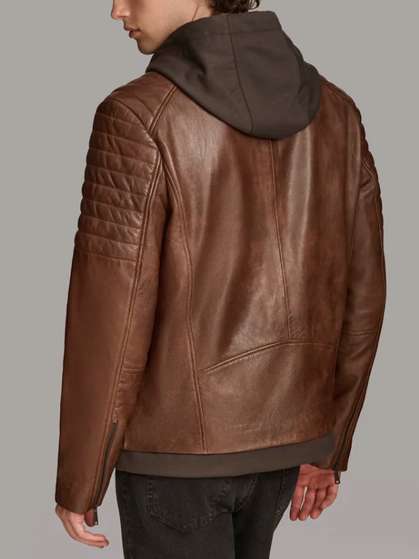 Leather Moto Jacket With Removable Hood For Men’s