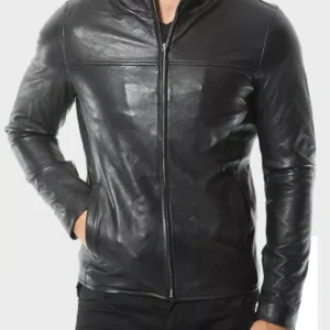 Mens Café Racer Black Leather Jacket