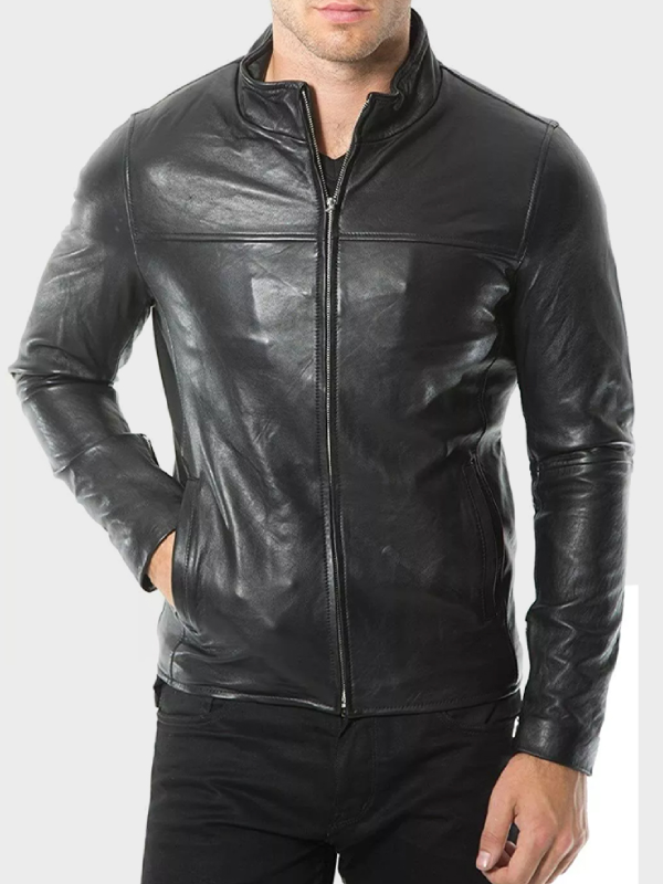 Mens Café Racer Black Leather Jacket