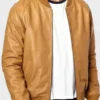 Mens Casual Tan Brown Bomber Jacket