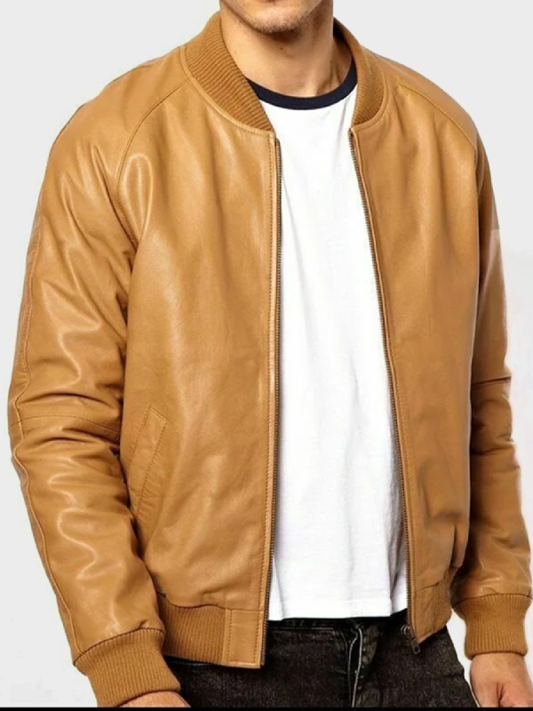 Mens Casual Tan Brown Bomber Jacket