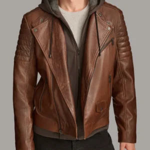 Men’s Leather Moto Jacket With Removable Hood
