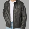 Men’s Vintage Grey Leather Racer Jacket