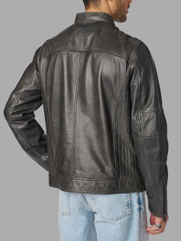 Vintage Grey Leather Racer Jacket For Men’s