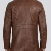 3_4 Length Cognac Brown Leather Coat For Men