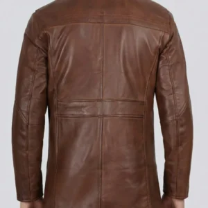 3_4 Length Cognac Brown Leather Coat For Men