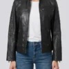 Austin Womens Black Cafe Racer Leather Jacket