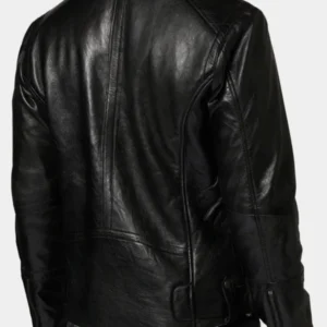 Black Leather Biker Fur Collar Jacket For Men