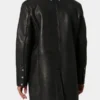 Black Leather Double Breasted Shearling Trench Coat For Men
