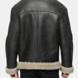 Black Leather Shearling Aviator Jacket For Men