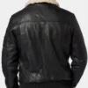 Black Shearling Collar Leather Bomber Jacket For Men