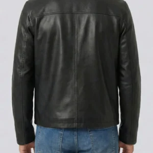 Black Shirt Collar Cowhide Leather Jacket For Men